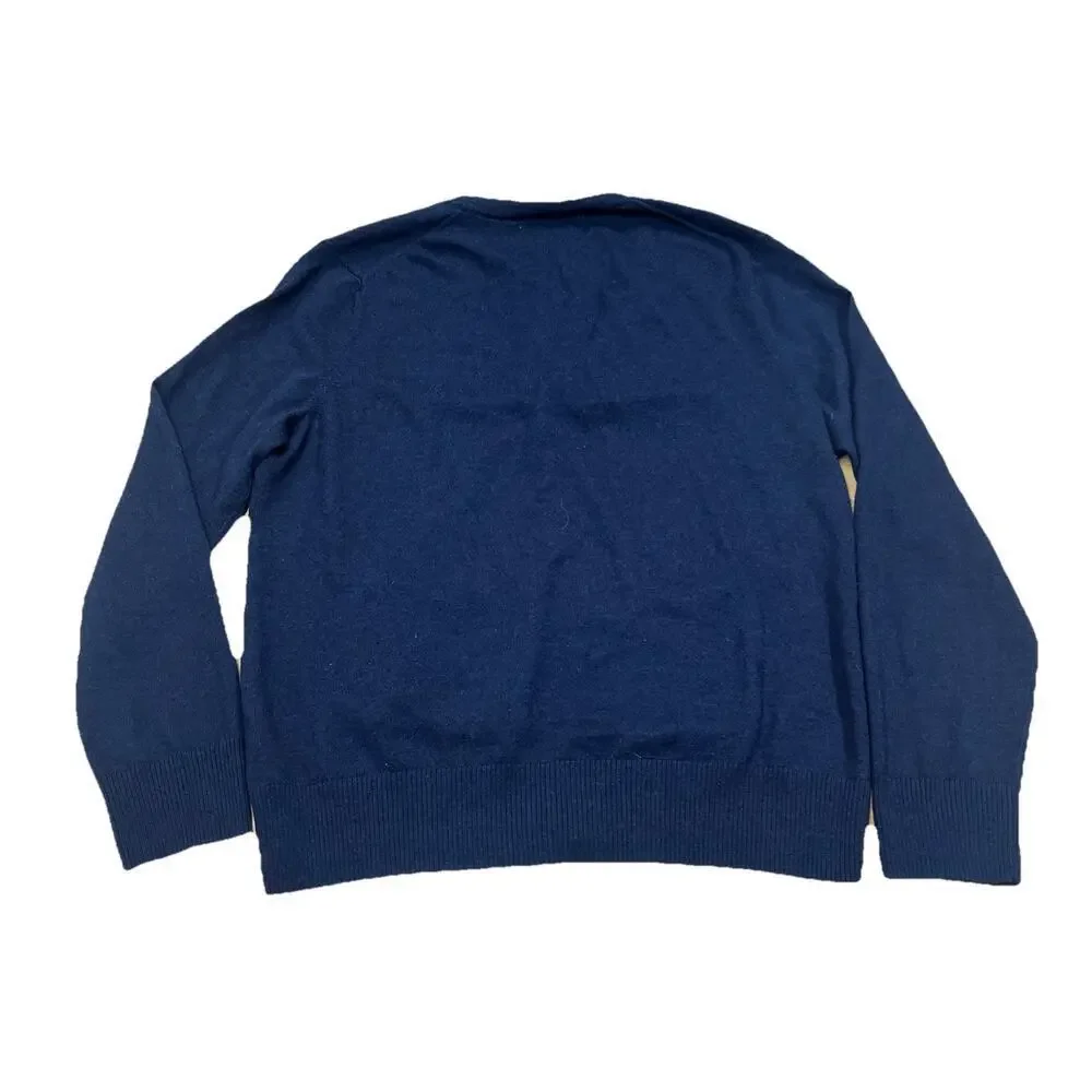 Gap Y2K Extra Fine Merino Wool Cardigan Sweater Mens XL Navy Blue Academia